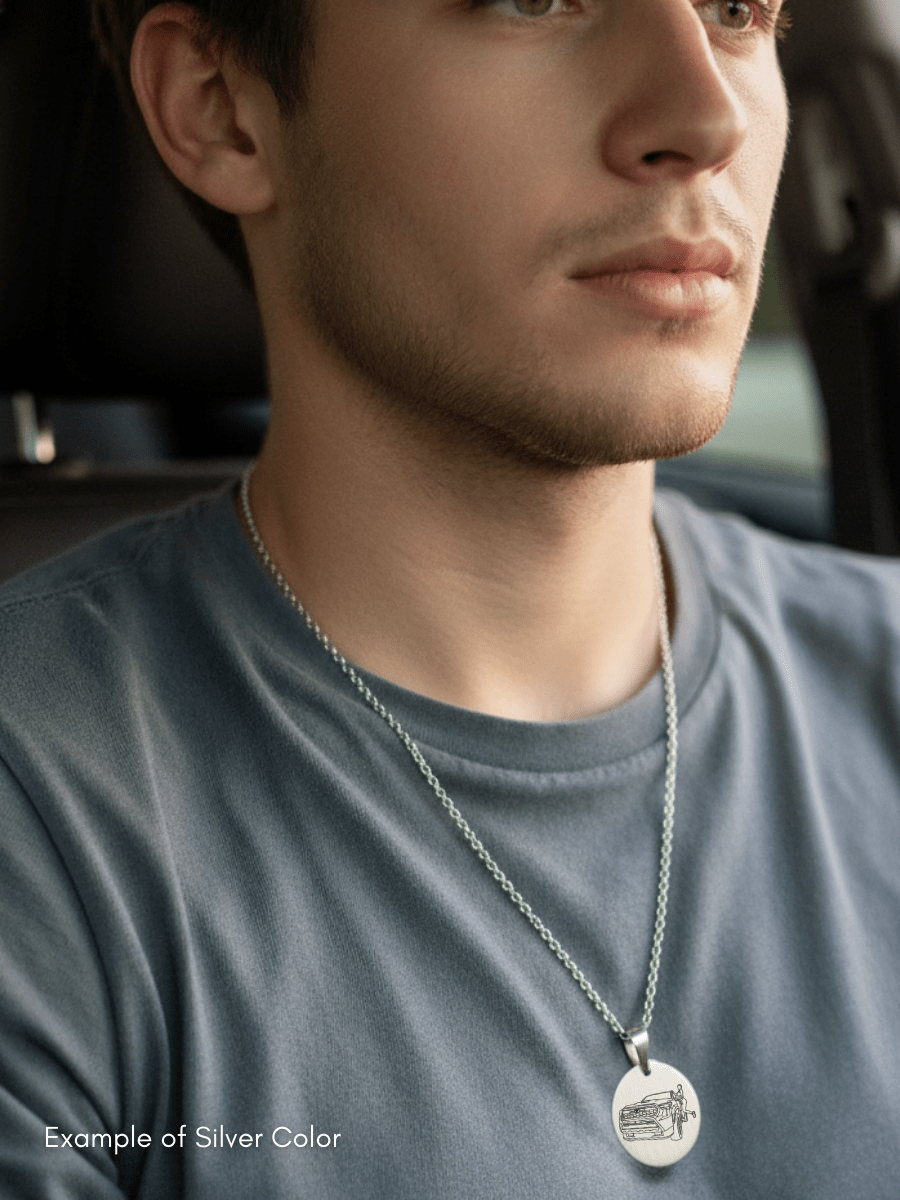 Automobile Custom Engraved Photo Circle Necklace