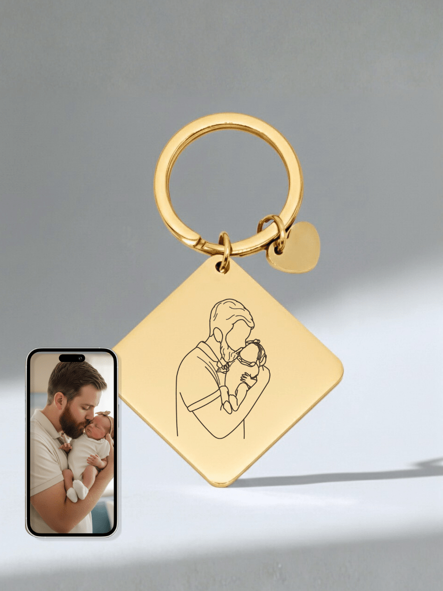 Dad Custom Engraved Photo Keychain
