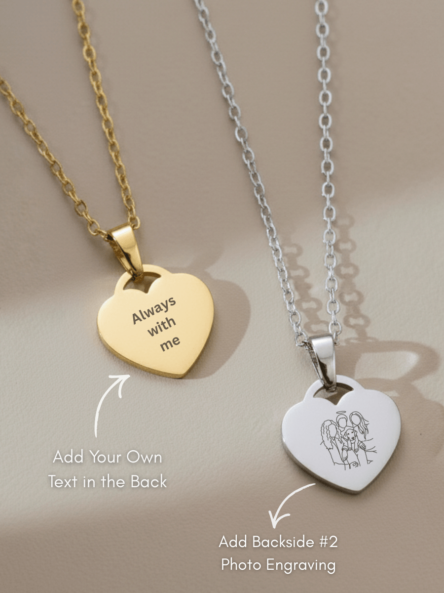 Memorial Custom Engraved Photo Heart Necklace