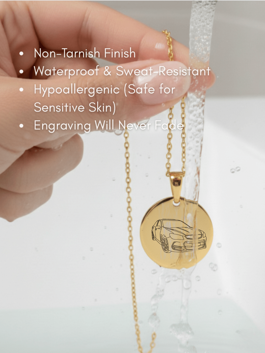 Automobile Custom Engraved Photo Circle Necklace